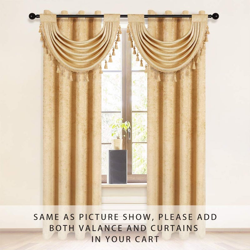 ELKCA Thick Chenille Waterfall Swag Valances for Living Room Gold Valance Window Curtains for Kitchen,Pack of 2 (Gold, 30" W x 22" L) - Image 2
